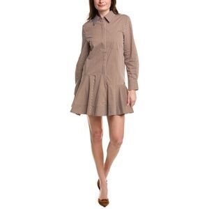 English Factory Brown and White Striped Shirt-Skirt Dress